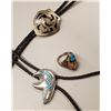 Image 3 : Turquoise Silver Bear Claw Navajo Ring Bolo Ties With