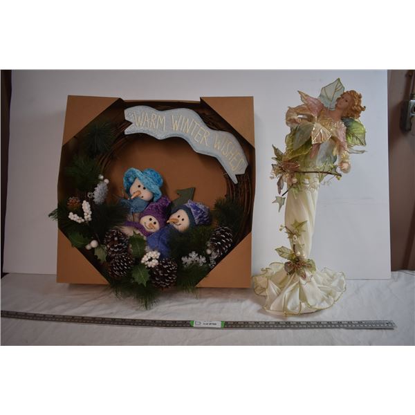 Angel Ornament (22" Tall) and Christmas Wreath