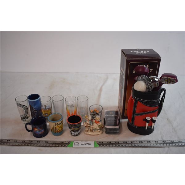 Golf Bar Set and Shot Glasses