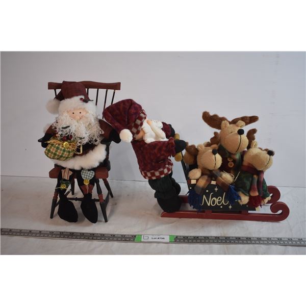 (2) Santa Ornaments and Mini Chair
