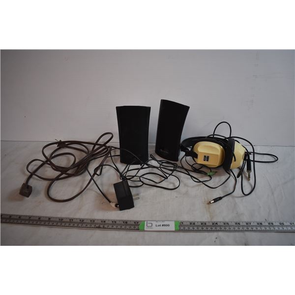 Pair of Speakers with Headphones and Extension Cord