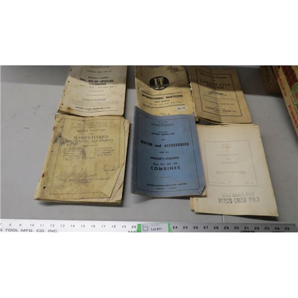 misc parts catalog, shop manuals, massey harris IH +