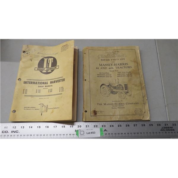 massey harris parts catalog + IH Shop catalog