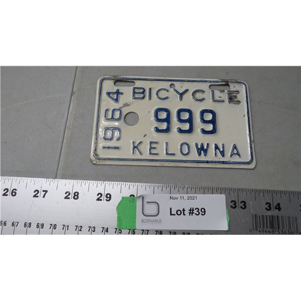 1964 kelowna bicycle plate