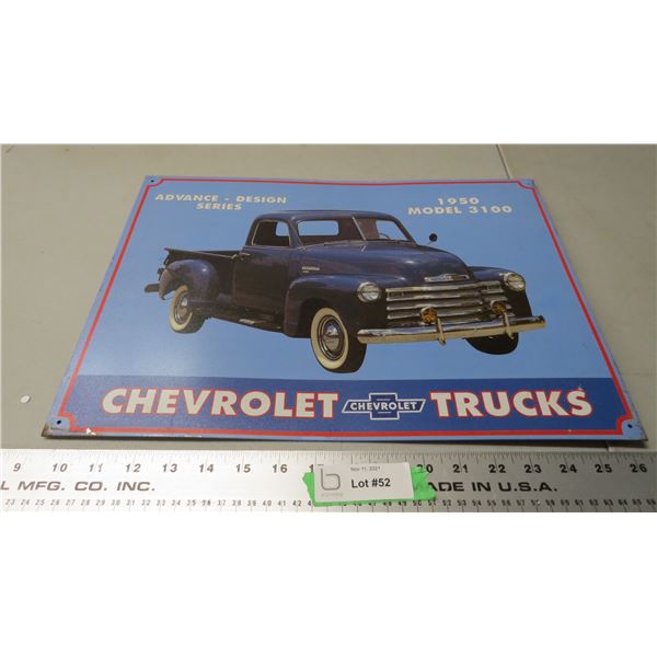 1950 chev truck tin sign 12.5*17.5