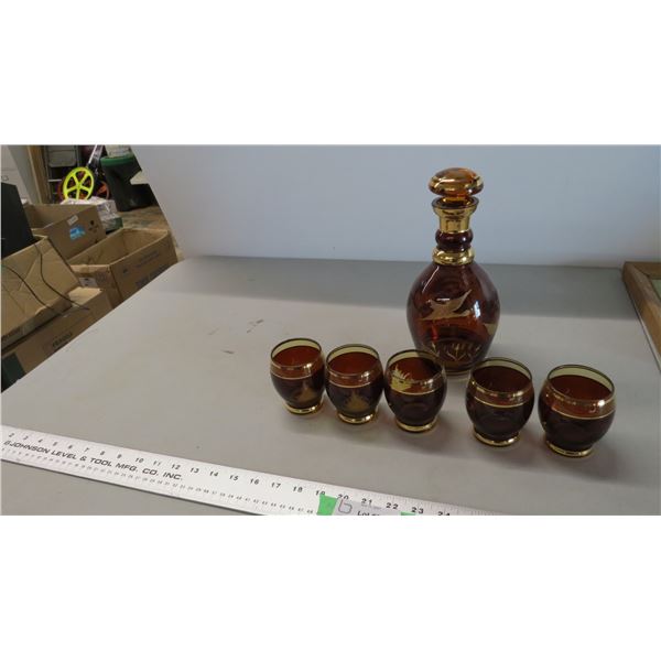 decanter with cups etched glass