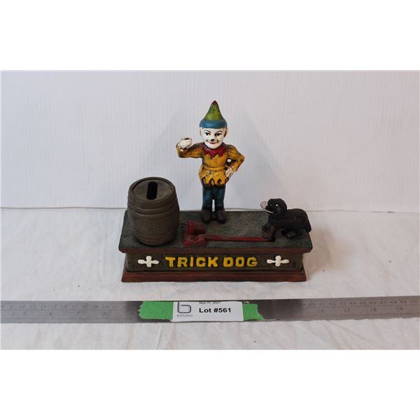 Trick dog metal coin bank