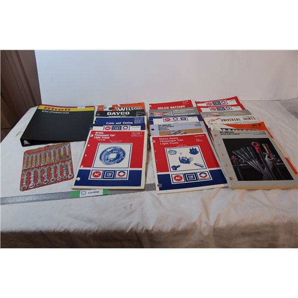 Vintage car part catalogs, small wrenches