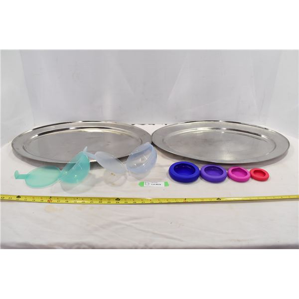Metal Serving Trays w/ Kitchen Items(tupperware)