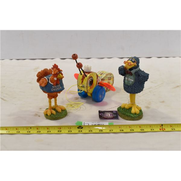Old crow and spring chicken Figurines & Vintage Fisher Price Bee Toy w/ Moving Wings