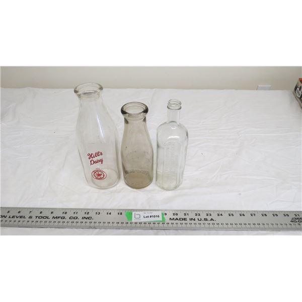 Home & Hills Dairy vintage milk bottle + vintage pharmacy bottle