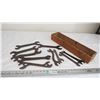 Image 1 : wooden box with vintage wrenches