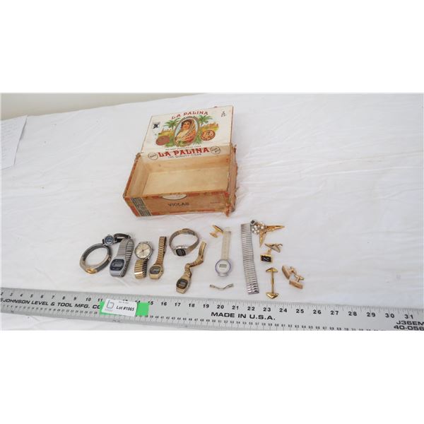 Cigar Box with watches, jewelery