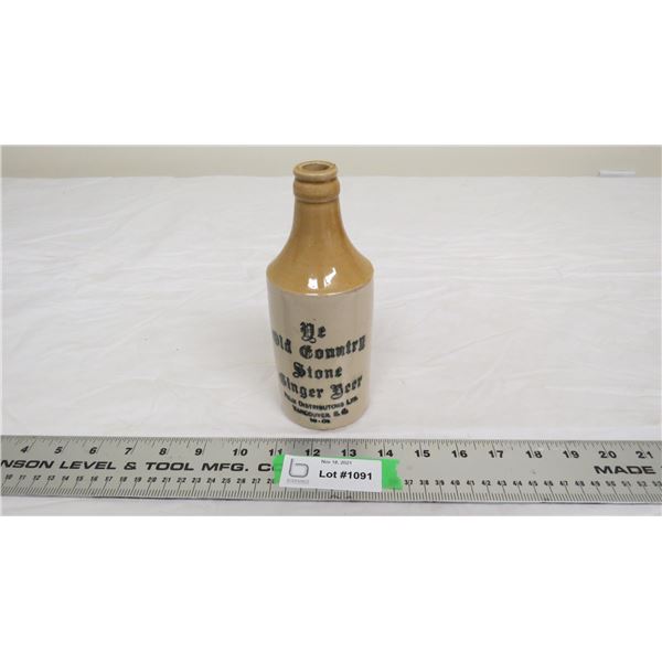 old country store ginger beer stoneware bottle 10oz - vancouver BC (has chip + small hairline crack 