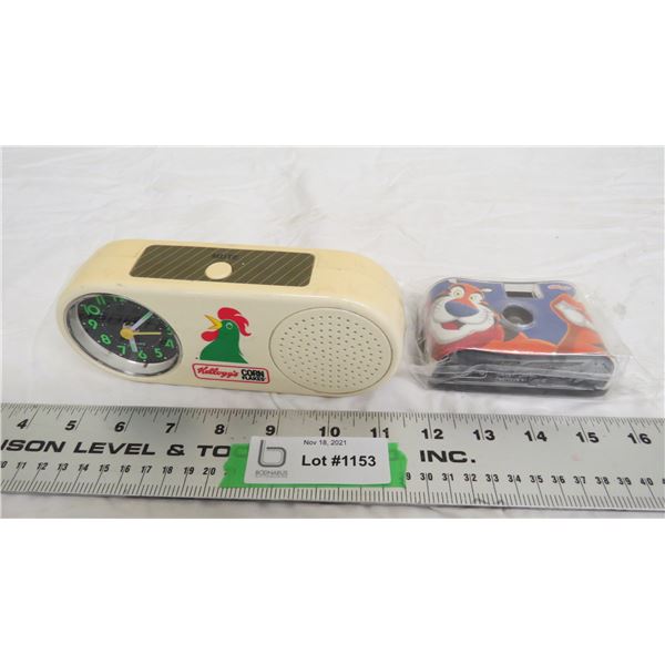 Kellogs rooster crowing alarm clock (working) + kellogs camera (sealed)