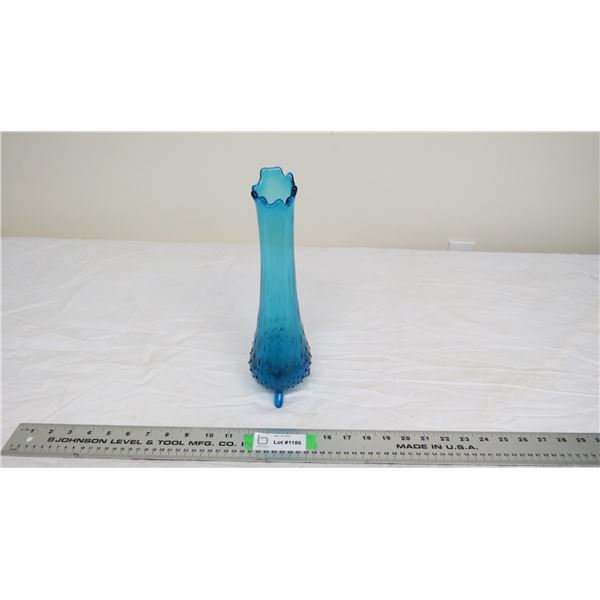 blue art glass vase 12" tall