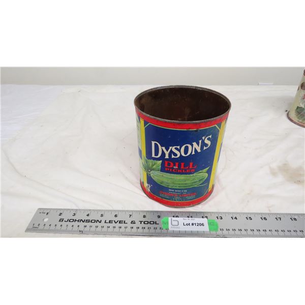 dysons dill pickle tin can (no lid) paper label