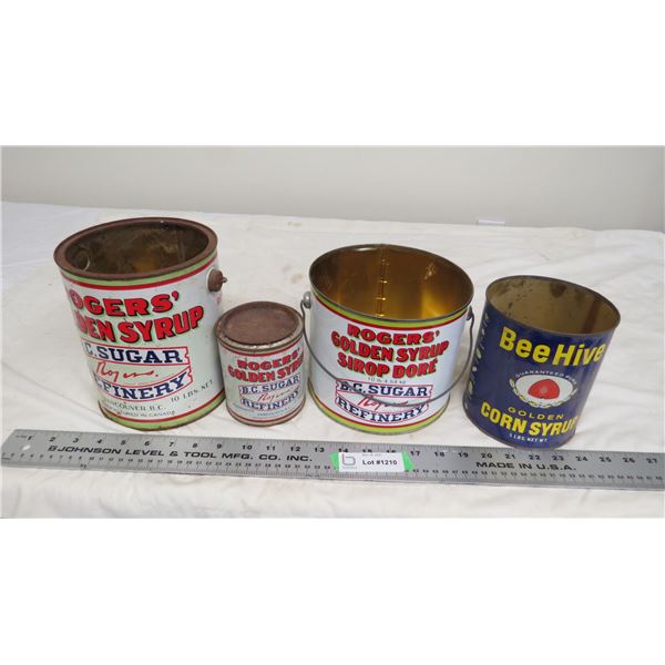 rogers syrup tin + beehive corn syrup tin