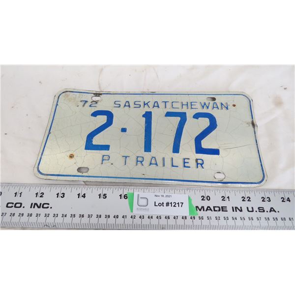 1972 Sask Trailer License Plate