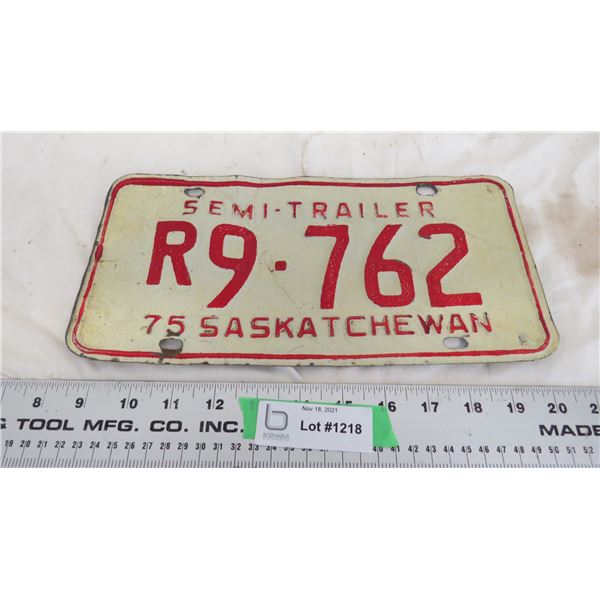 1975 Sask Semi License Plate