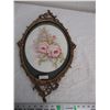 Image 1 : portrait frame canvas glass (1800's?) 24" long (clips missing on back of frame)