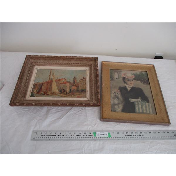 W.Oliver? canvas painting in frame (15.5x19.5) + picture in frame (15.25x18.25)