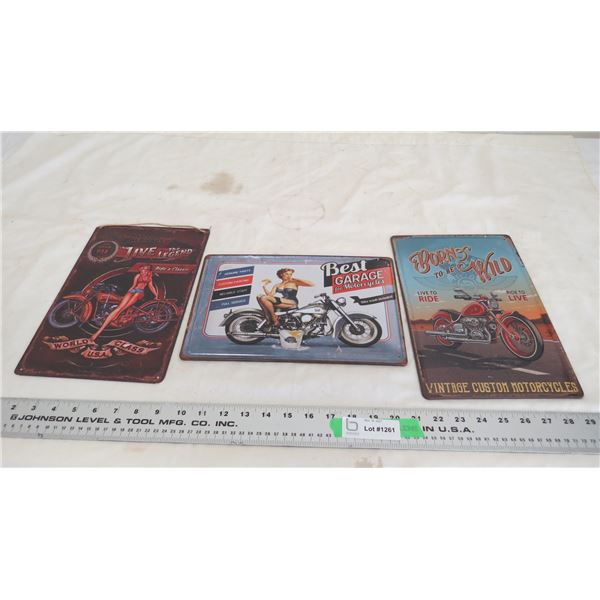 (3) motorcycle tin signs 8x11.75"