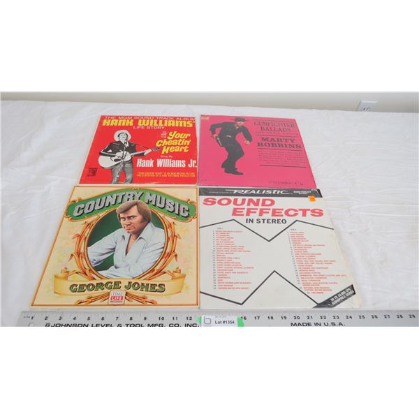 (4) country + other records (george jones, hank williams jr + others) good condition