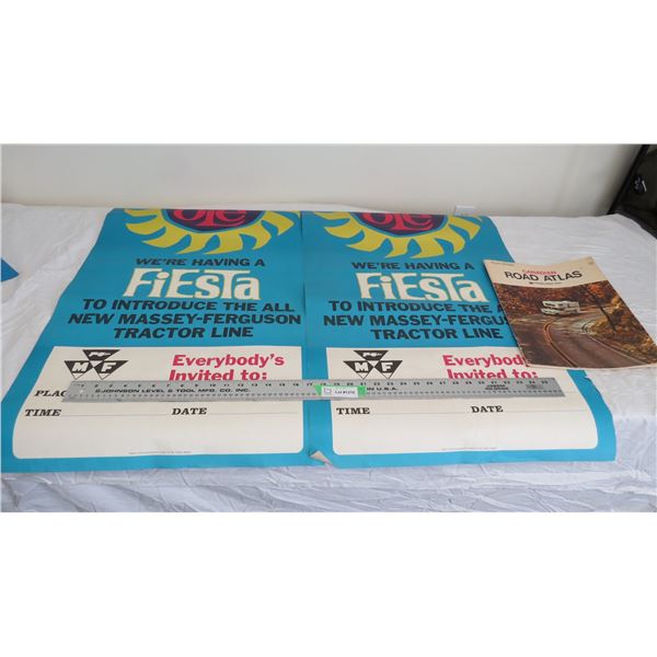 2 massey advertising posters + IH canadian road atlas