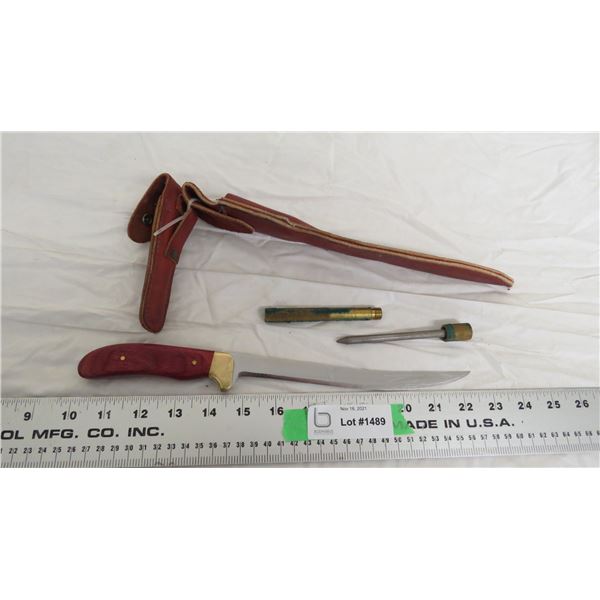 fileting knife with sheath + sharpener