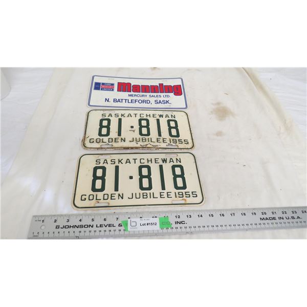 pair of 1955 Sask License Plates + other plate