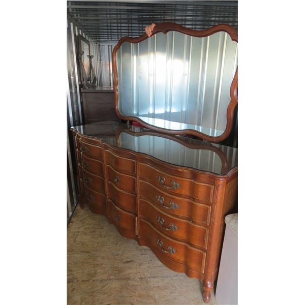 wooden 12 drawer dresser with mirror - 62L 22D 35H (height not including mirror)