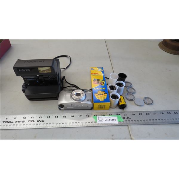 polaroid + pentax cameras + (4) new 35mm film