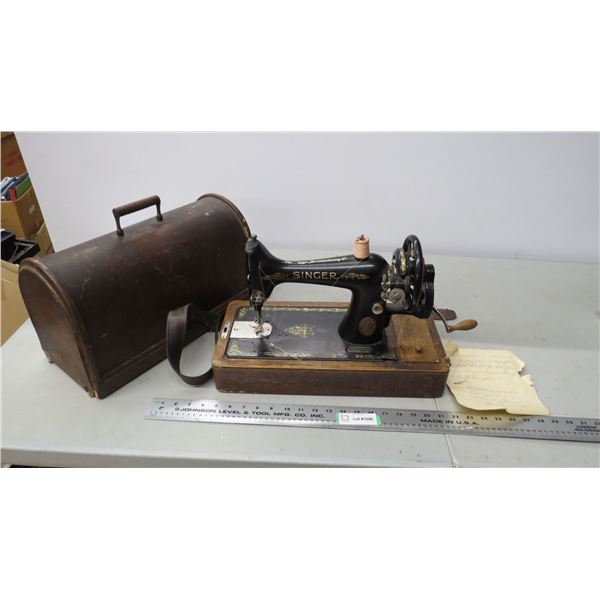 vintage singer sewing machine with hand crank + case