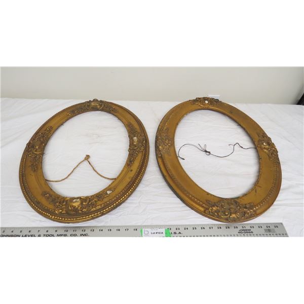 2X The Money - vintage oval picture frames (covering has cracks)
