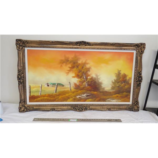 Original canvas painting (might be oil or acrylic): signed - in frame - 31x55