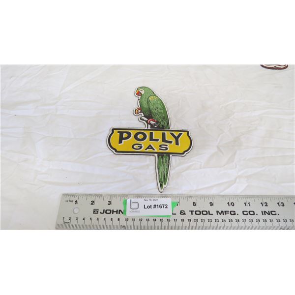 polly gas enamel sign - 9" long