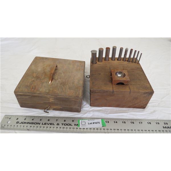 dapping/doming hardened steel punch set in wooden case
