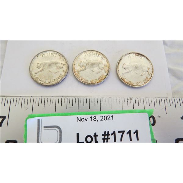 1867-1967 Canadian 25 cent coins (3)