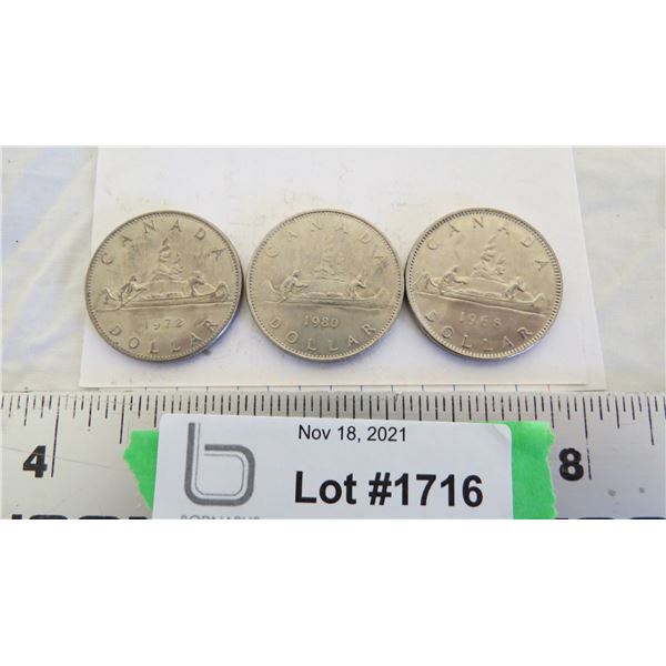 3X The Money - 1968,72,80 Canadian 1 dollar coins