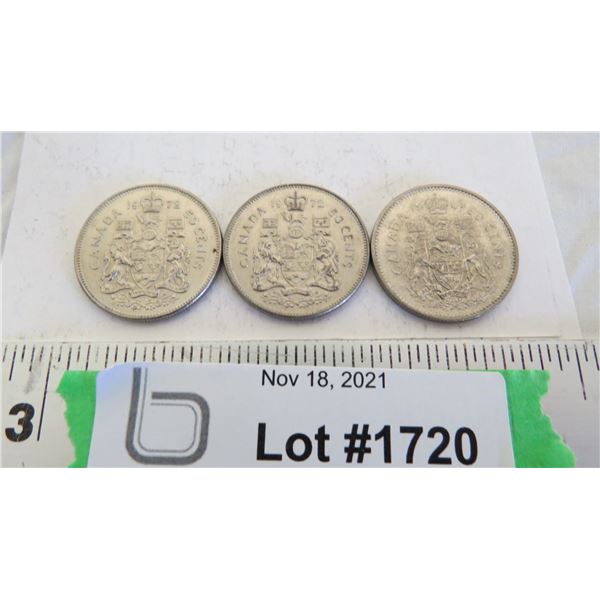 (3) 1972,72,85 Canadian 50 cent coins