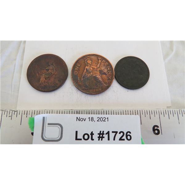 canadian one cent 1895? coin + 1948 penny + other coin