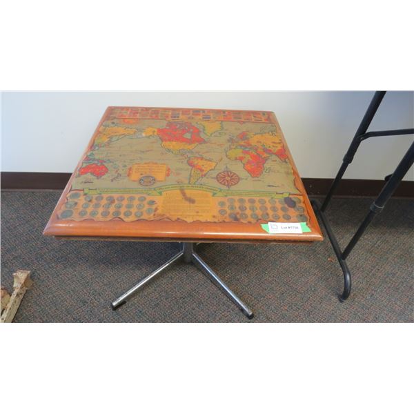 massey harris co - world map laminated onto table 22x22