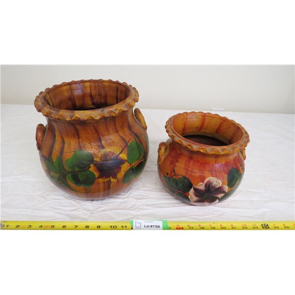 Mexican Painted Pottery Flower pots from the 70's