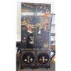 Image 1 : Two Panels of a Vintage Oriental Lacquer Screen. Hand painted panels with applied carved stonesjade?