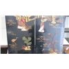 Image 3 : Two Panels of a Vintage Oriental Lacquer Screen. Hand painted panels with applied carved stonesjade?