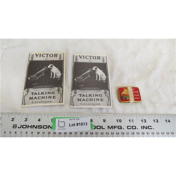 victor cutalogs + sealed grammophone needles in tin