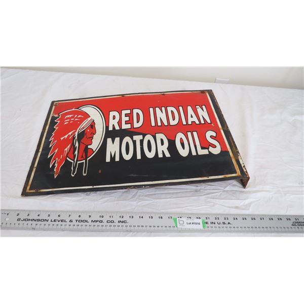 red head motor oils porcelain flange sign - double sided - 24.5" long