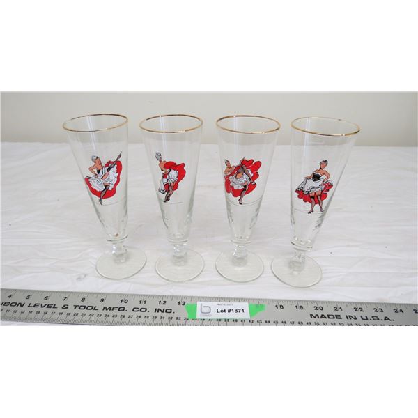 1950's set of (4) drinking glasses (dancing girl design)