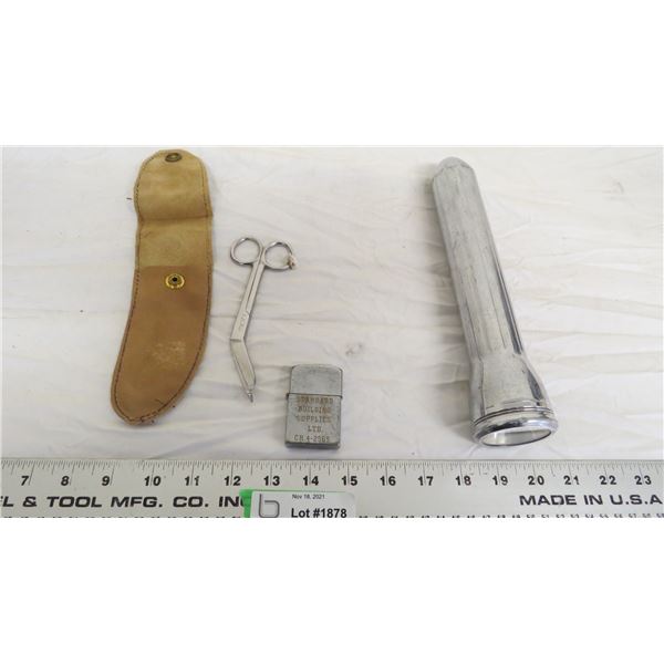 firelite advertising lighter RMH stamped scissor, rayovac flashlight